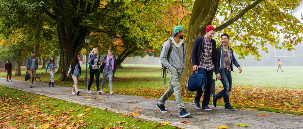 Students walking along path